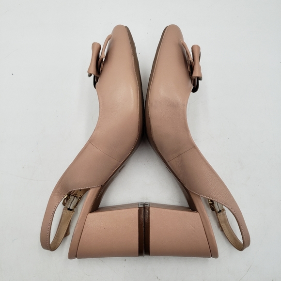 Andrea Ejecutiva Block Heel Sling Back Pump Womens 5 Point Toe Bow Beige - Picture 7 of 13